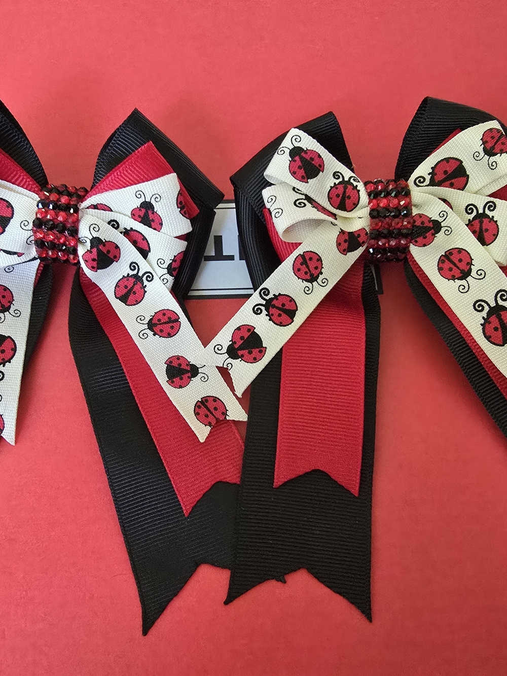Kids Ladybug Bow Hair Clips - Black & Red